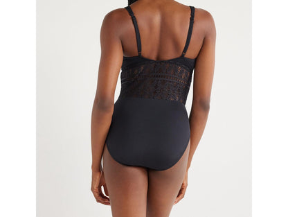 Time and Tru Womens Crochet Plunge One Piece Swimsuit Black Size M