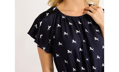 Free Assembly Pleated Midi Dress Flutter Sleeves Darkest Navy Horse Size XL