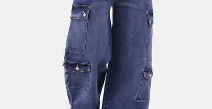 No Boundaries Women Baggy Cargo Jeans 32 Inseam Dark Wash Size S (4-6)