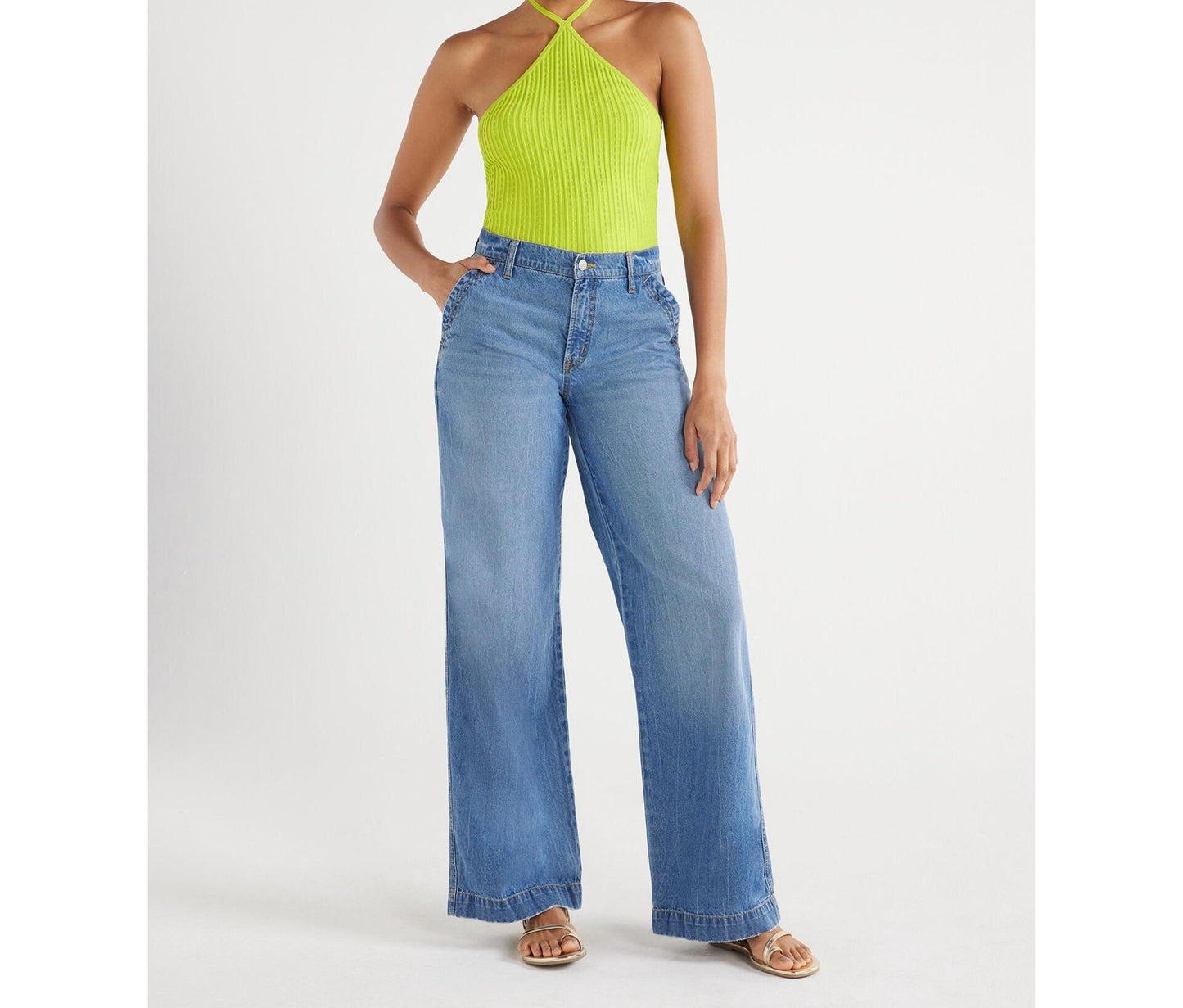 Scoop Womens Slouchy Wide Leg Jeans Light Wash Size 14