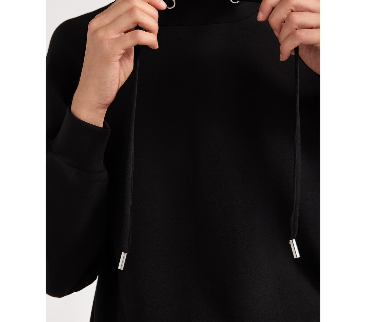 Scoop Womens Scubaknit Funnel Neck Sweatshirt Pullover Drawstring Black Size XL