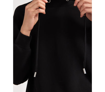 Scoop Womens Scubaknit Funnel Neck Sweatshirt Pullover Drawstring Black Size XL
