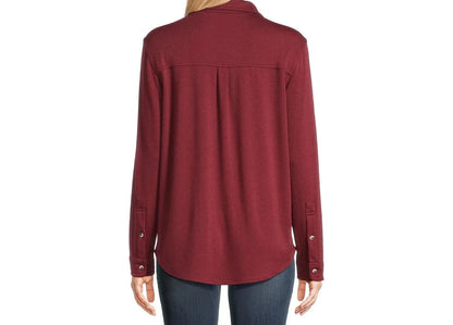 Time and Tru Women S Cozy Button Front Rich Red/Rustic plum  Size L (12-16)