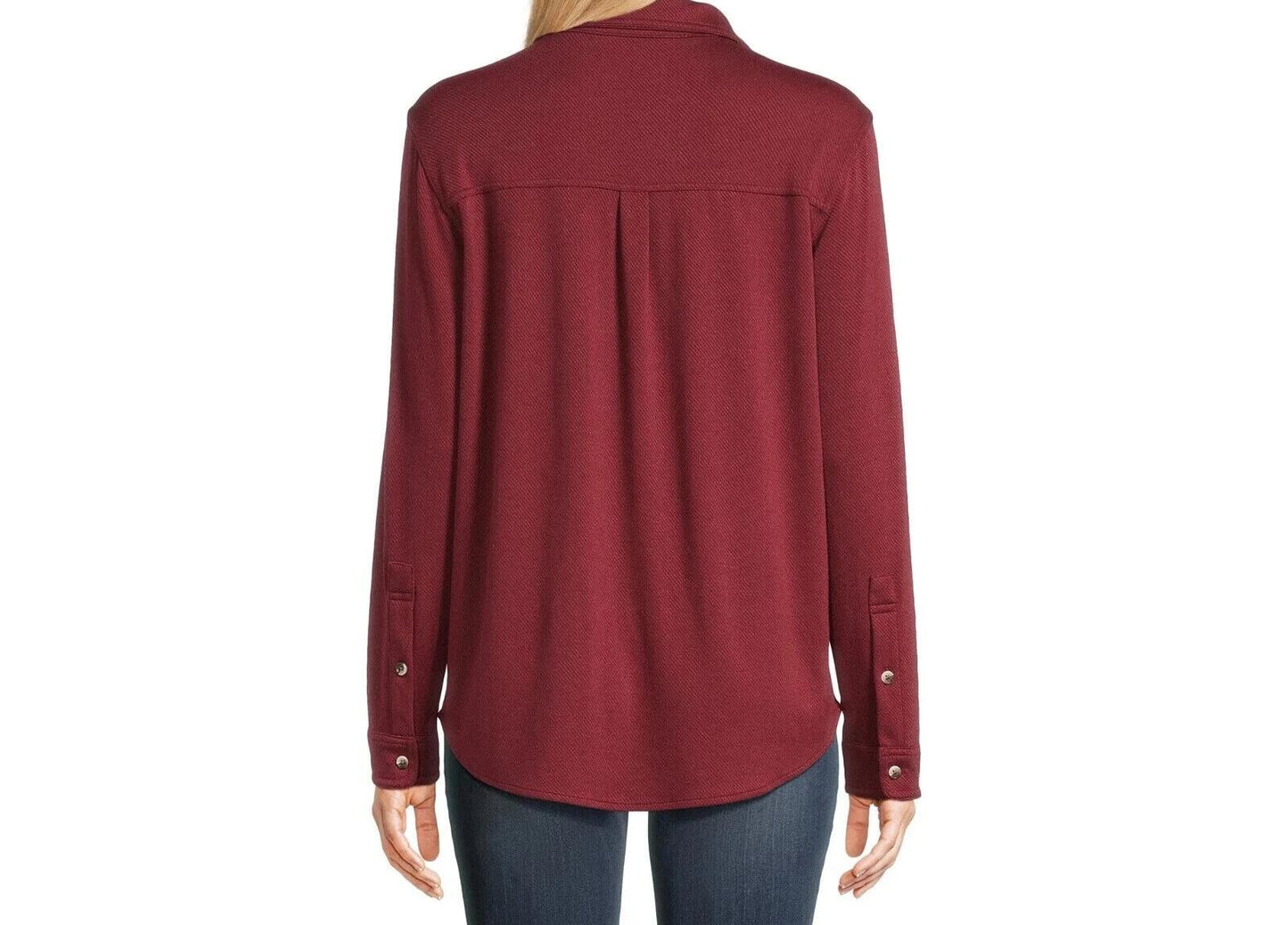 Time and Tru Women S Cozy Button Front Rich Red/Rustic plum  Size L (12-16)