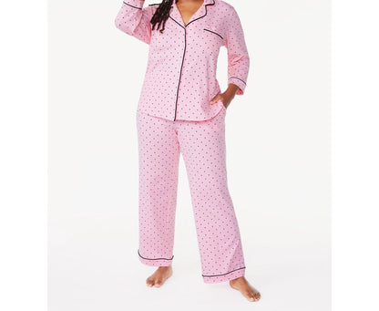 Joyspun Womens Cotton Blend Notch Collar Top and Pants Pajama Set Pink Size M