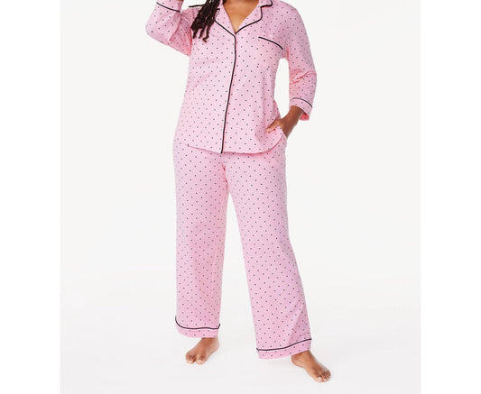 Joyspun Womens Cotton Blend Notch Collar Top and Pants Pajama Set Pink Size M