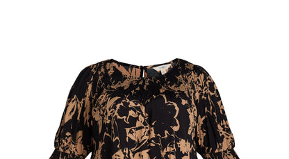 Terra & Sky Womens Plus Smocked Blouse Black Floral Size 1X