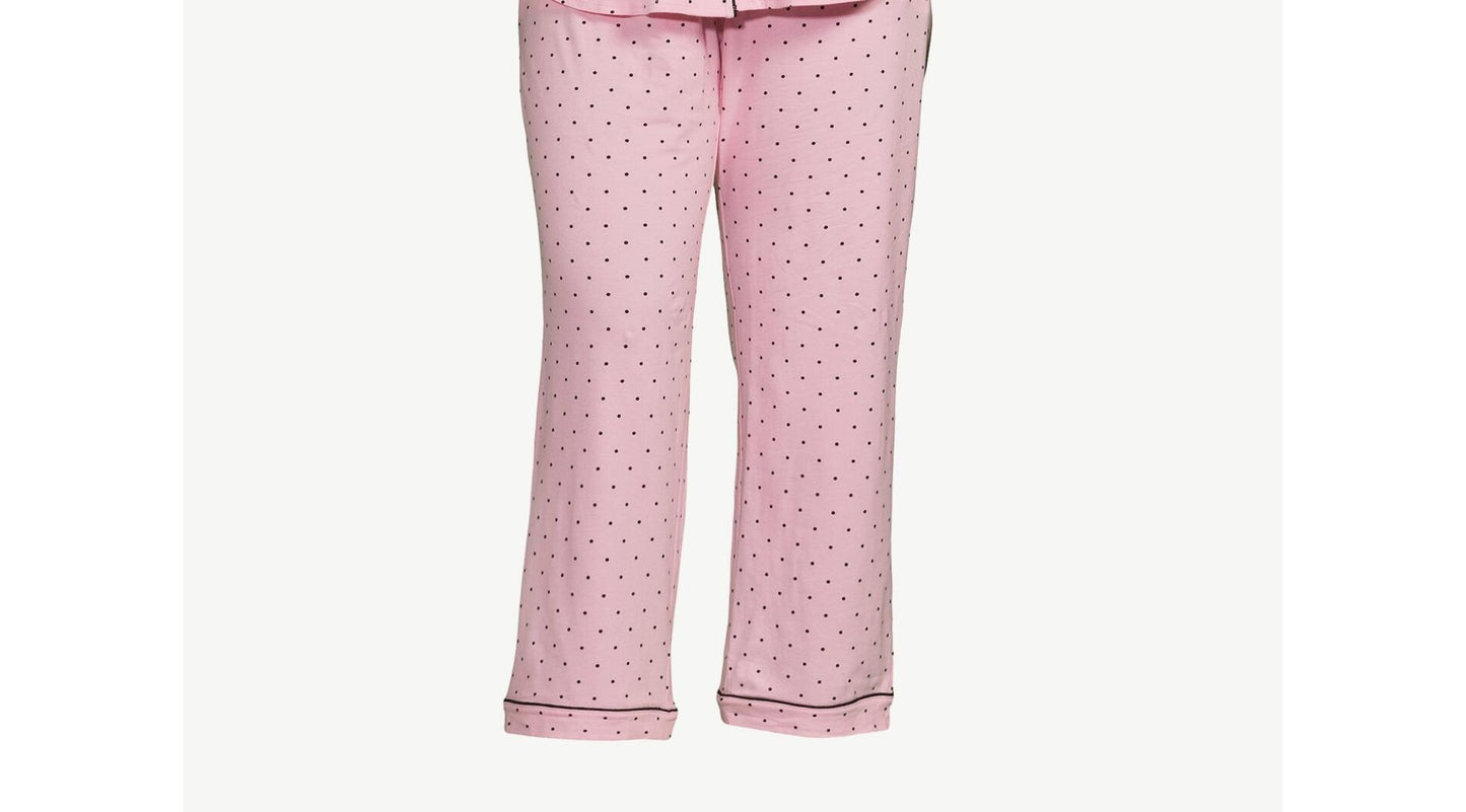 Joyspun Womens Cotton Blend Notch Collar Top and Pants Pajama Set Pink Size M