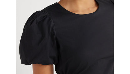 Scoop Womens Poplin Cutout Oversized Puff Sleeve Dress Black Soot Size M (8-10)