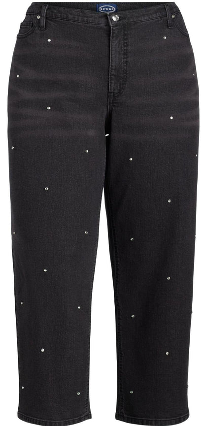 Scoop Womens Low Slung Cropped Jeans Embellised Relaxed Crop Black Size 8/27