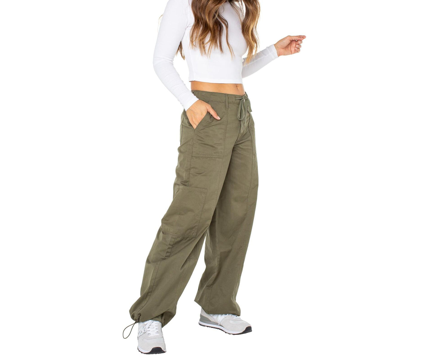 Celebrity Pink Womens and Womens Plus Wide Leg Parachute Pants Dusty Olive Sz L