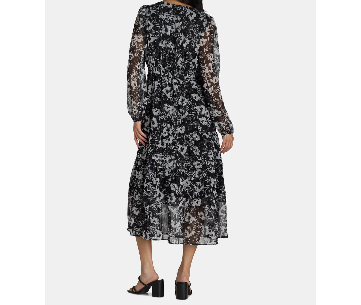 Time and Tru Womens Print Dress with Long Sleeves Black Soot Floral Size XS