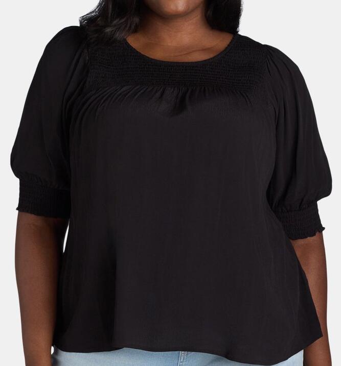 Terra & Sky Womens Plus Smocked Blouse Black Size 4X (28W-30W)