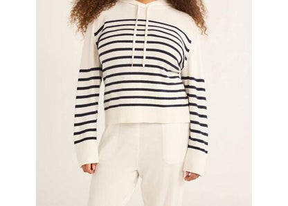 Free Assembly Womens Cozy Yarn Hoodie Sweater Long Sleeves Cream 100 Stripe Sz L