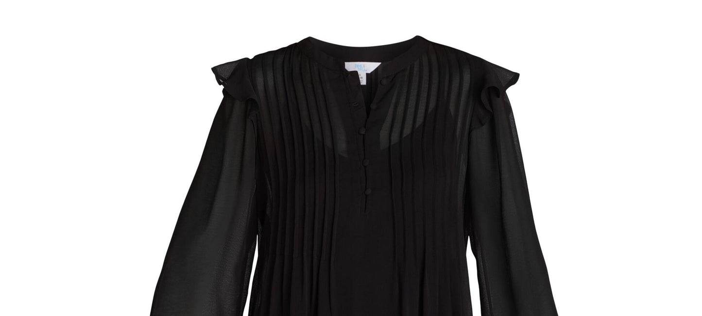 Time and Tru Womens Pintuck Mini Dress with Long Sleeves Black Soot Size XS
