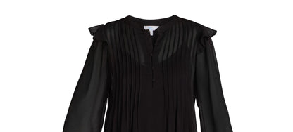 Time and Tru Womens Pintuck Mini Dress with Long Sleeves Black Soot Size XS