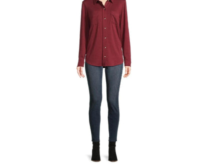 Time and Tru Women S Cozy Button Front Rich Red/Rustic plum  Size L (12-16)
