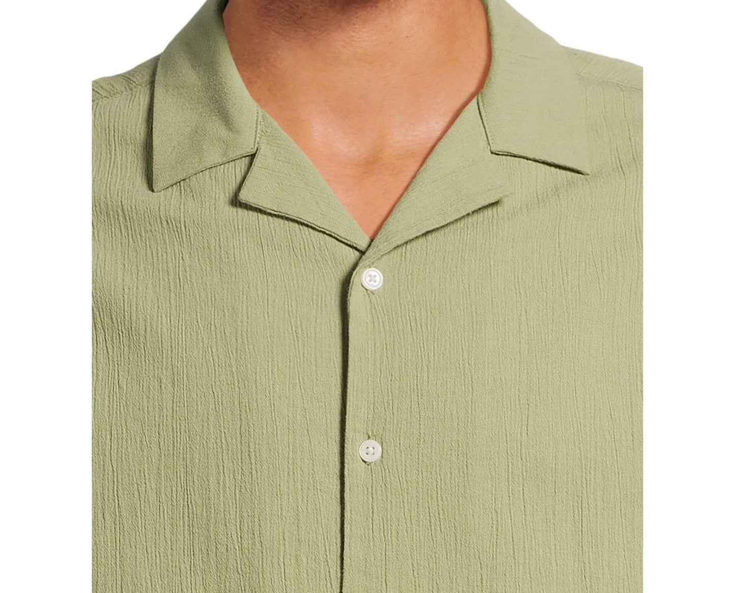 No Boundaries Mens Cotton Crinkle Button Front Shirt  Fresh Fern Size S (34-36)