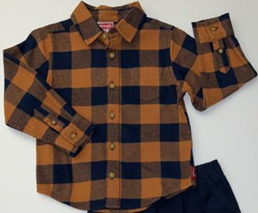 Wrangler Toddler Boys Flannel Button-Up Shirt and Pants Set Yellow Plaid Size 4T