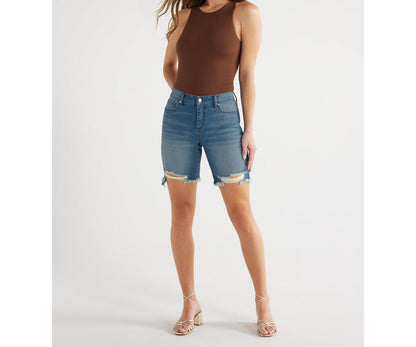 Sofia Jeans Womens Gabriella Bermuda Mid-Rise Destructed Hem Shorts Mdwash Sz 6