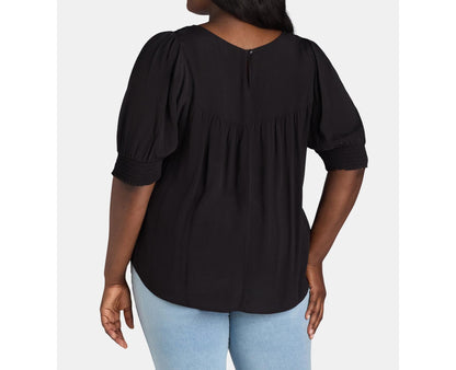 Terra & Sky Womens Plus Smocked Blouse Black Size 4X (28W-30W)