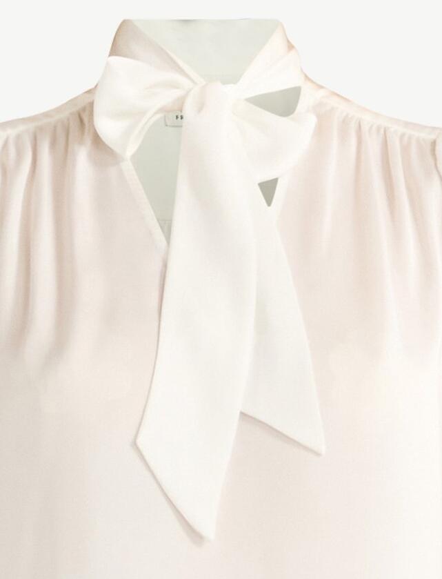Free Assembly Womens Bow Tie Blouse with Long Sleeves Cream 100 Size M