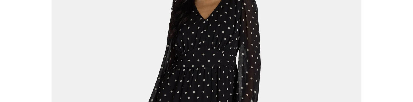 Time and Tru Womens Print Dress with Long Sleeves Black Soot Dot Size XXL