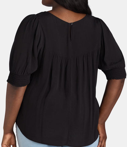 Terra & Sky Womens Plus Smocked Blouse Black Size 4X (28W-30W)