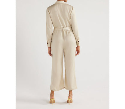 Scoop Womens Satin Wide Leg Jumpsuit Oyster Grey Size XL