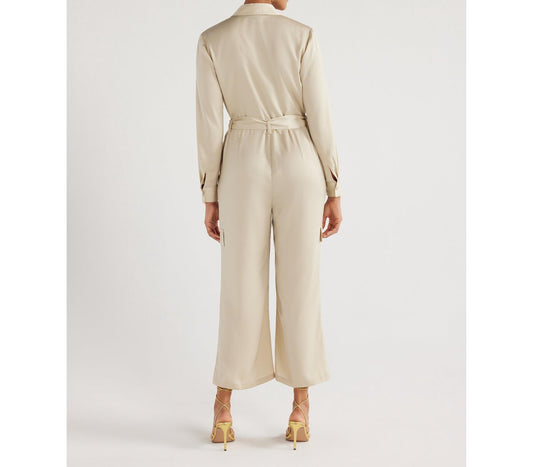 Scoop Womens Satin Wide Leg Jumpsuit Oyster Grey Size XL