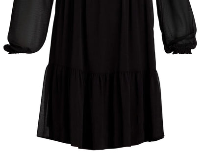 Time and Tru Womens Pintuck Mini Dress with Long Sleeves Black Soot Size XS
