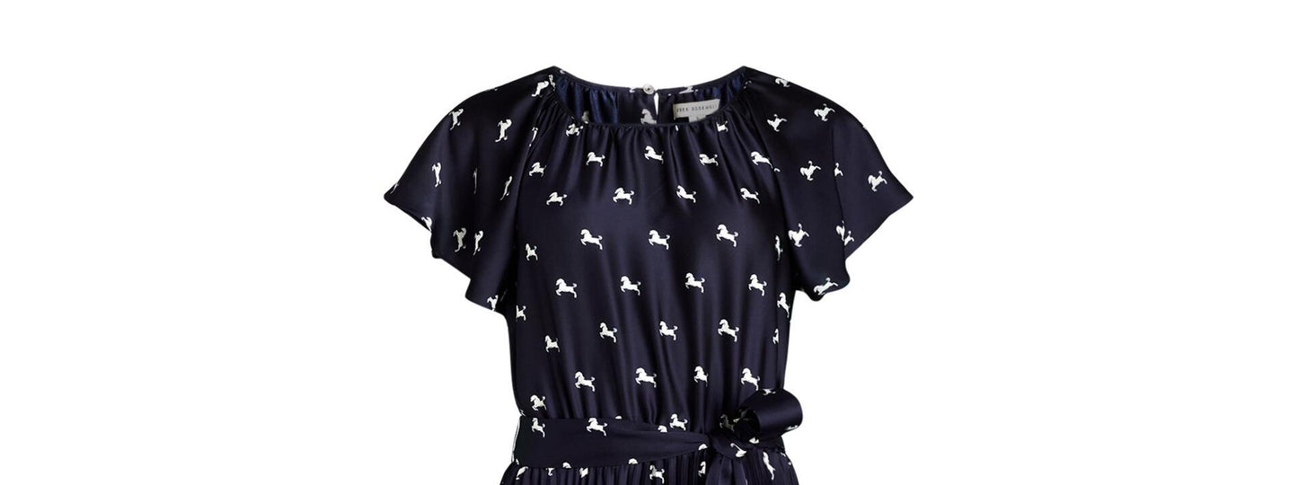 Free Assembly Pleated Midi Dress Flutter Sleeves Darkest Navy Horse Size XL