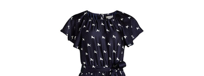Free Assembly Pleated Midi Dress Flutter Sleeves Darkest Navy Horse Size XL