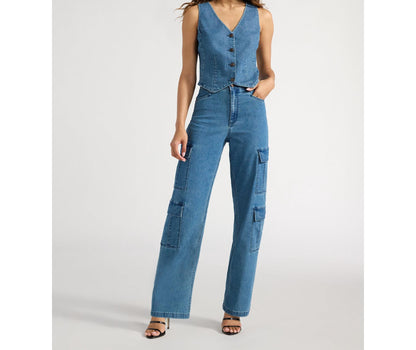 Sofia Jeans Womens Relaxed Straight Super High Rise Cargo Pants Med Wash Size 2