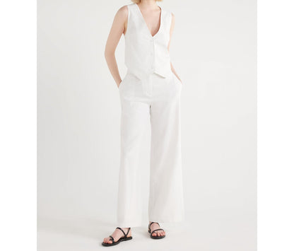 Scoop Womens Linen Blend Tailored Wide Leg Pants Bright White Size 2
