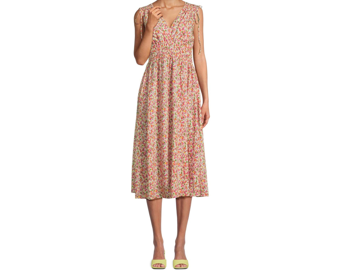 Time and Tru Womens V Neck Smocked Midi Dress Ditsy Blush Size XXXL