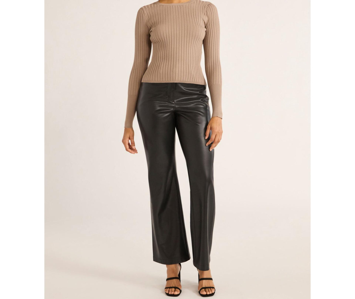 Scoop Womens Wide Ribbed Crewneck Sweater Lightweight  Mushroom Size M