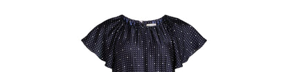 Free Assembly Womens Pleated Midi Dress Flutter Sleeves Darkest Navy Dot Size XS