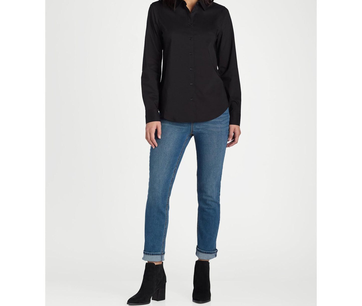 Time and Tru Womens Button Down Shirt with Long Sleeves Black Size S (4-6)