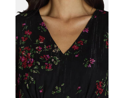 Time and Tru Womens Print Dress with Long Sleeves Black Soot Ditsy Size S