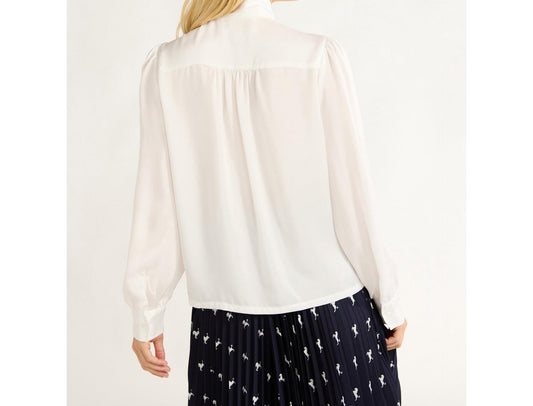 Free Assembly Womens Bow Tie Blouse with Long Sleeves Cream 100 Size M