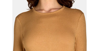 Nine.Eight Womens Ribbed Knit Midi Dress with Long Sleeves Camel Size S