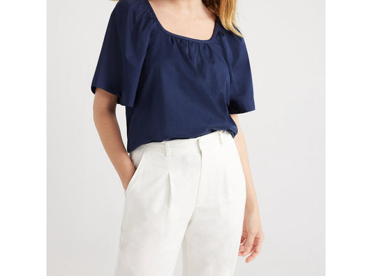 Free Assembly Womens Square Neck Top with Short Sleeves Navy Blazer Size S