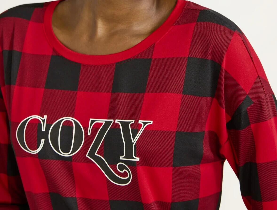 Joyspun Womens Tee & Jogger Pants Pajama Set Red Pepper Buffalo Plaid Sz S (4-6)