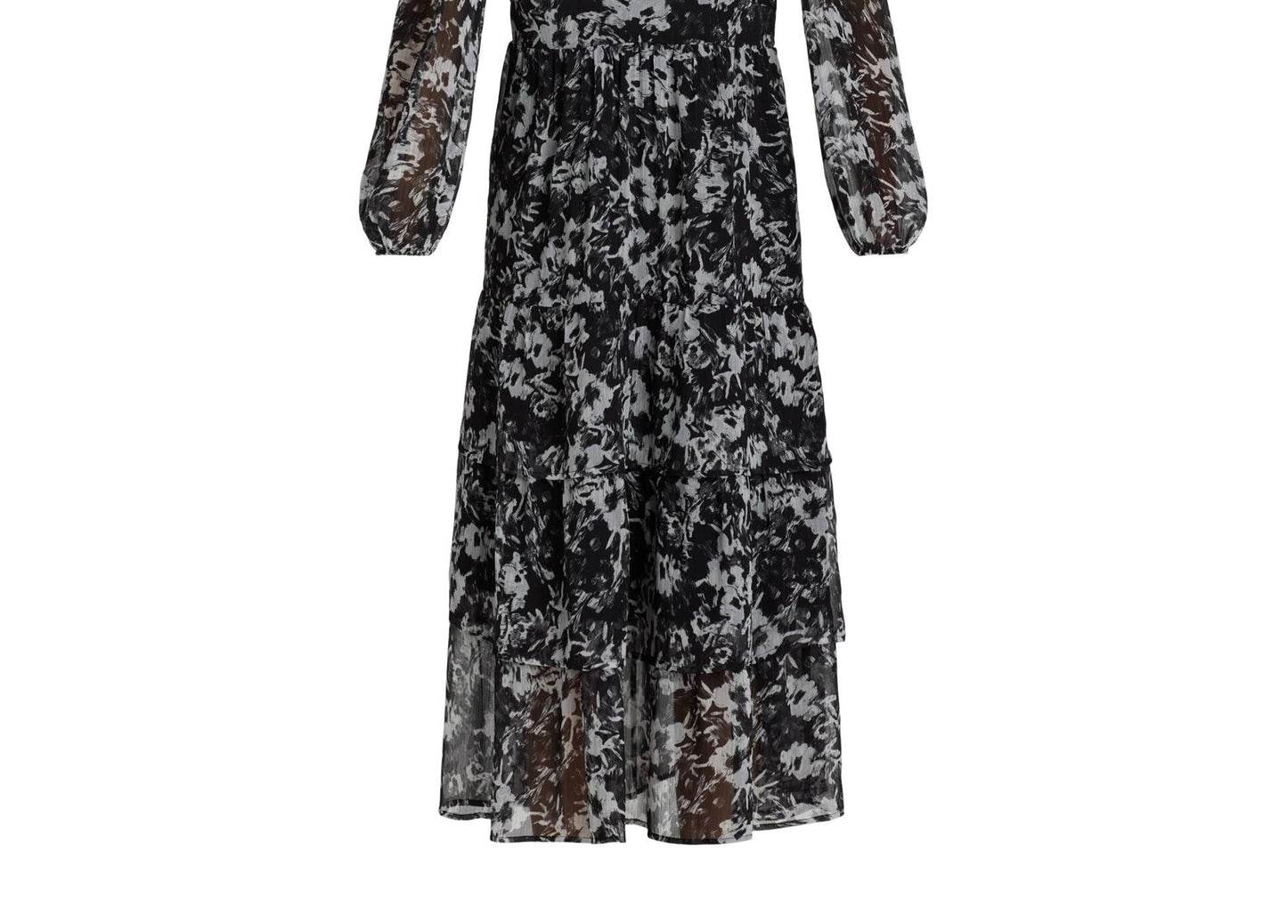 Time and Tru Womens Print Dress with Long Sleeves Black Soot Floral Size XS