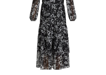 Time and Tru Womens Print Dress with Long Sleeves Black Soot Floral Size XS