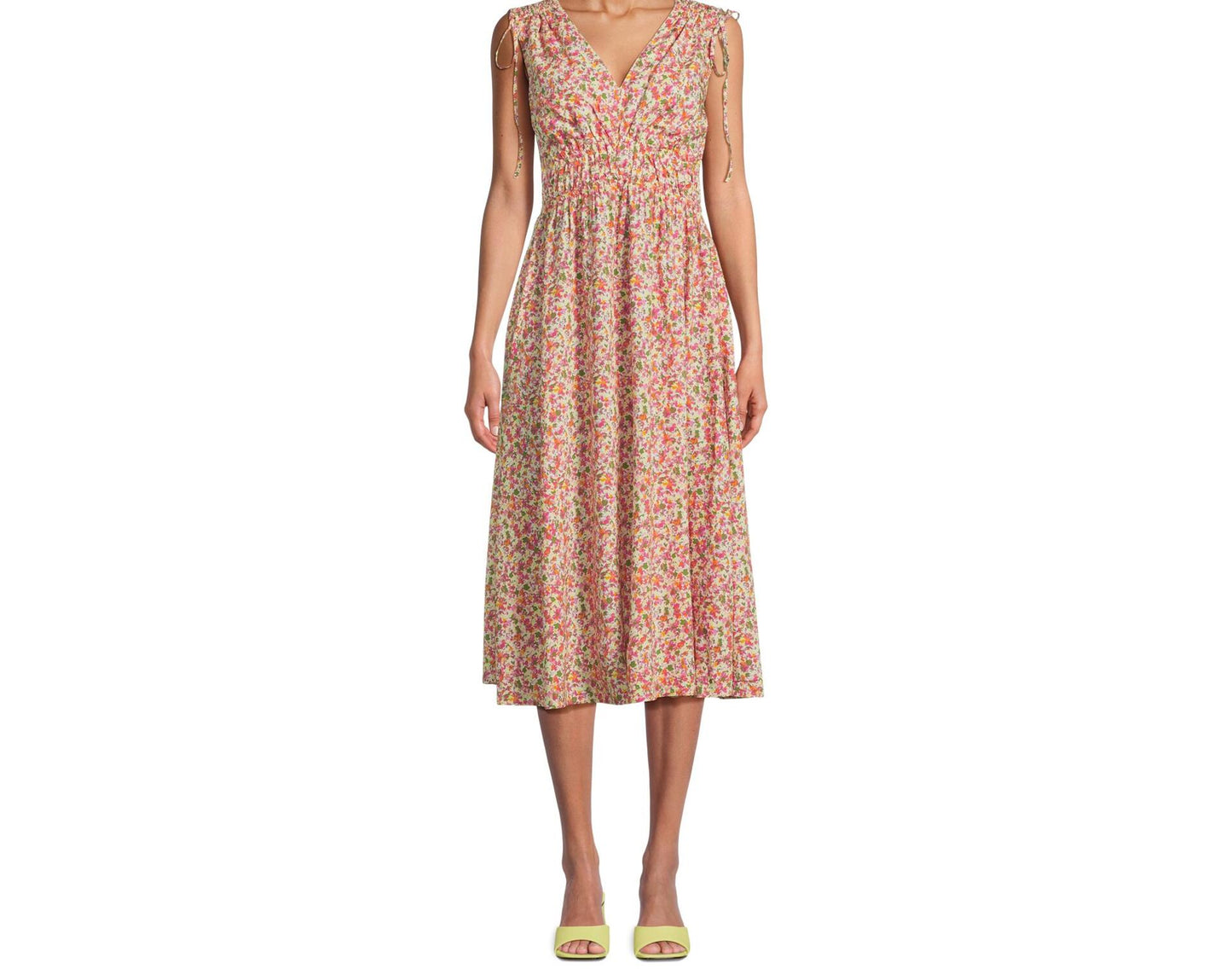 Time and Tru Womens V Neck Smocked Midi Dress Ditsy Blush Size XXXL