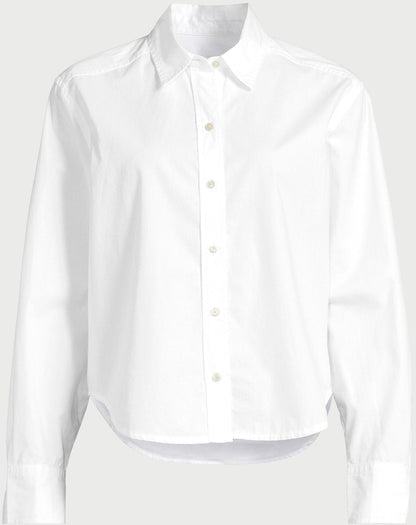 Free Assembly Womens Cropped Button Down Shirt Long Sleeves Bright White Size M