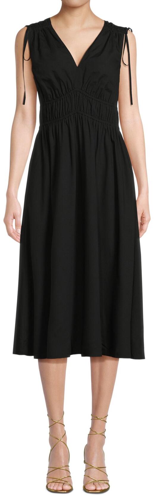 Time and Tru Womens V Neck Smocked Midi Dress Black Soot Size XL (16-18)