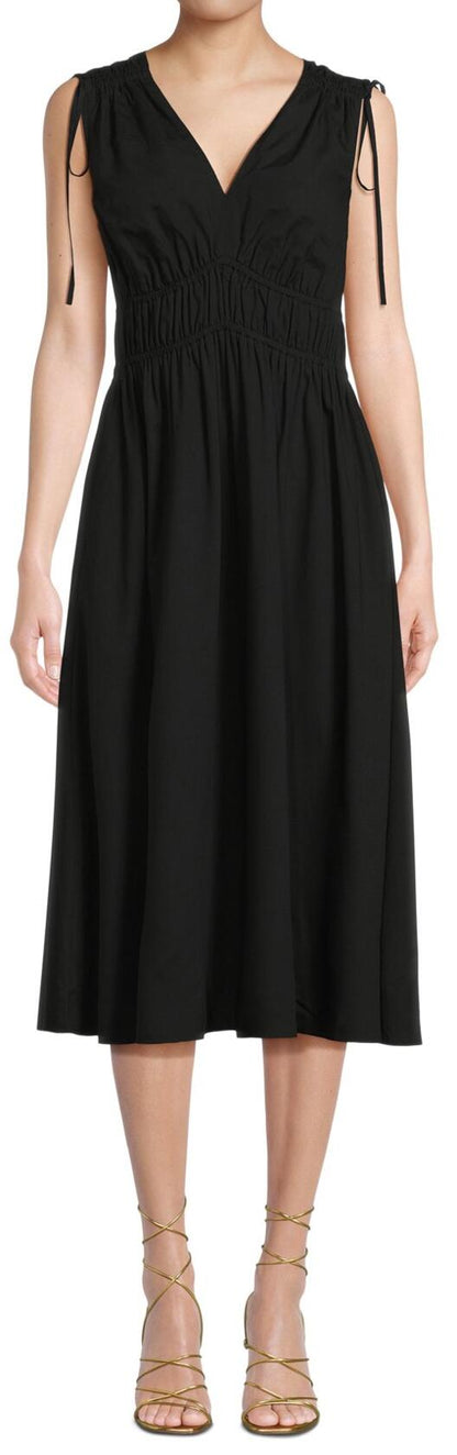 Time and Tru Womens V Neck Smocked Midi Dress Black Soot Size XL (16-18)